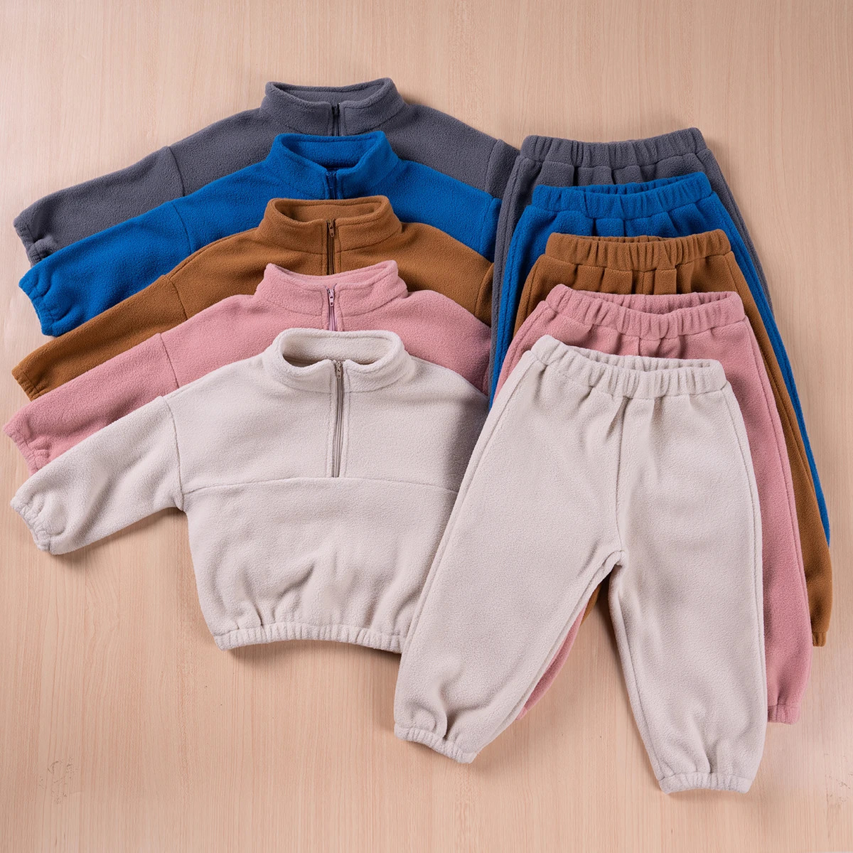 Winter Children Sets 0-4Y Girls Boys Thick Fleece Hooded Long Sleeve Pullover Solid Casual Long Pants Suits 250220