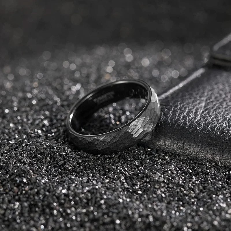 Tigrade 6mm 8mm Hammered Tungsten Wedding Rings for Men Women Black Brushed Mens Wedding Band Comfort Fit Size 6-15 250218