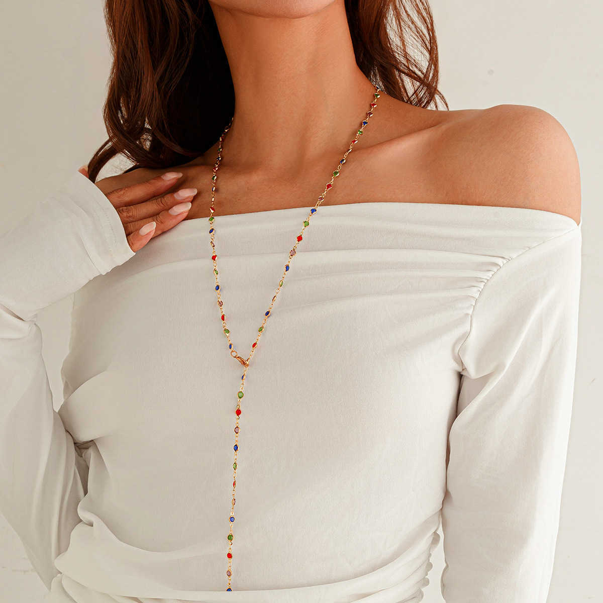 Pendant Necklaces Fashion inspired tassel Y-shaped chain necklace for women simple and multi-layered inlaid crystal collarbone chain H25219
