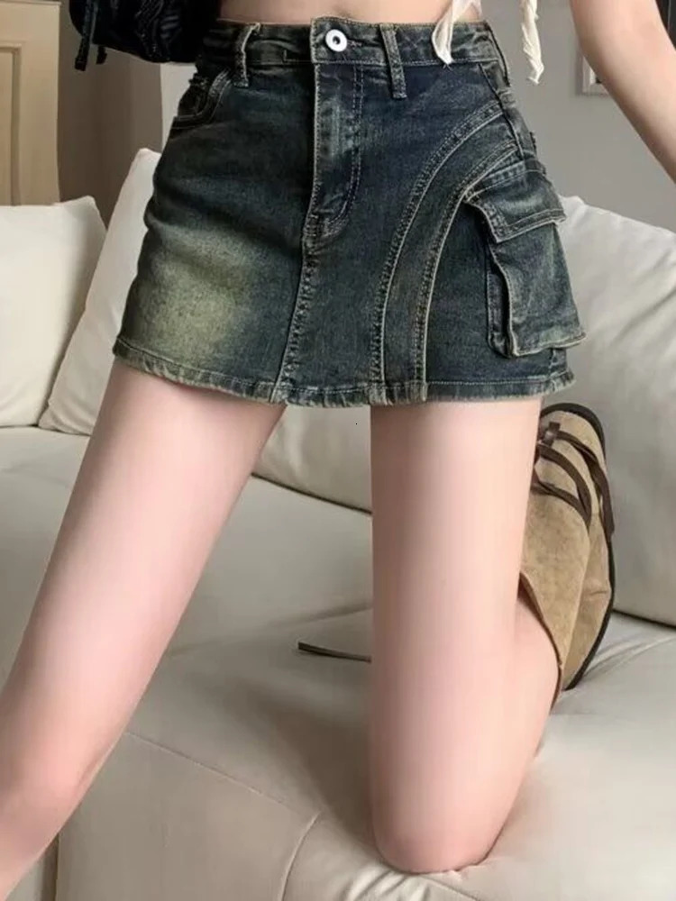Womens Irregular Sexy Cowboy Shorts Womens Korean Retro Nightclub Mini Shorts Skirts Girls Blue Hip Wrap A-line Culottes 250219