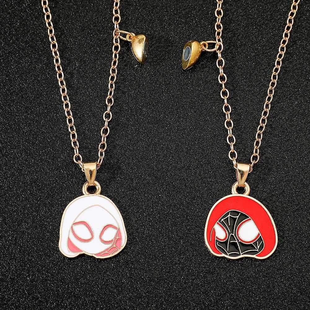 Marvel Cartoon Anime Spider Man Necklace Creativity Heart Magnetic Spider Man Neck Chain For Couple Charm GiftsXJ250219
