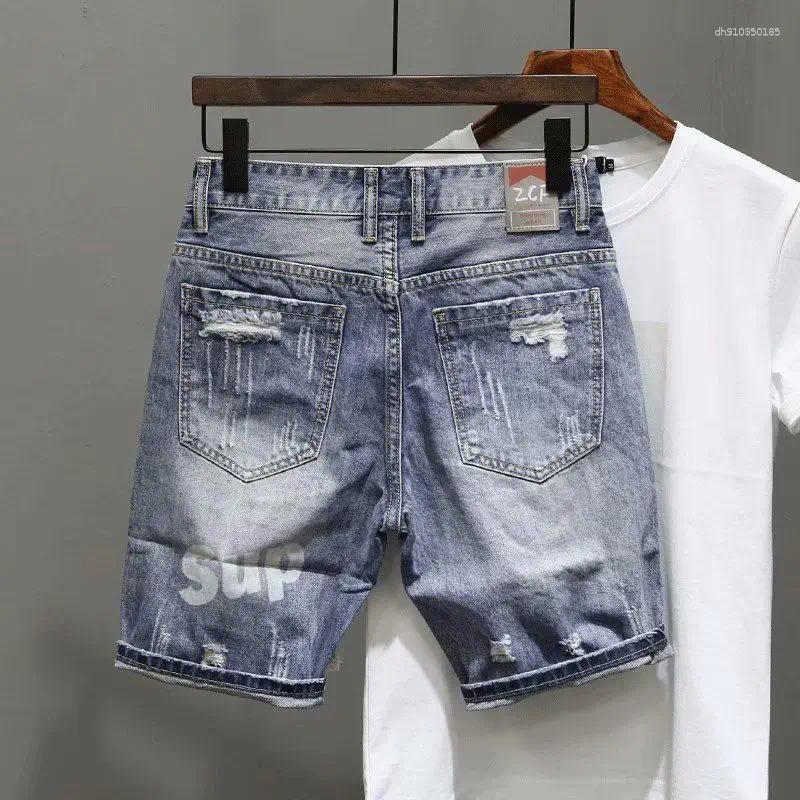 Men's Jeans Korean Style Clothes Luxury Washed Distressed Boyfriend Casual Summer Denim Holes Prints Shorts Male