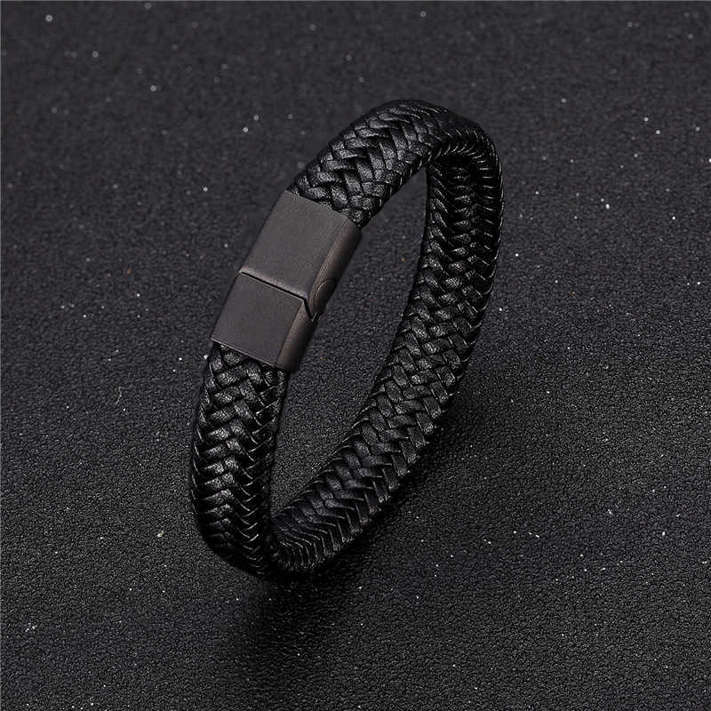 Charm Bracelets Hot selling stainless steel woven leather bracelet simple black magnet CLASP BRACELET H25220
