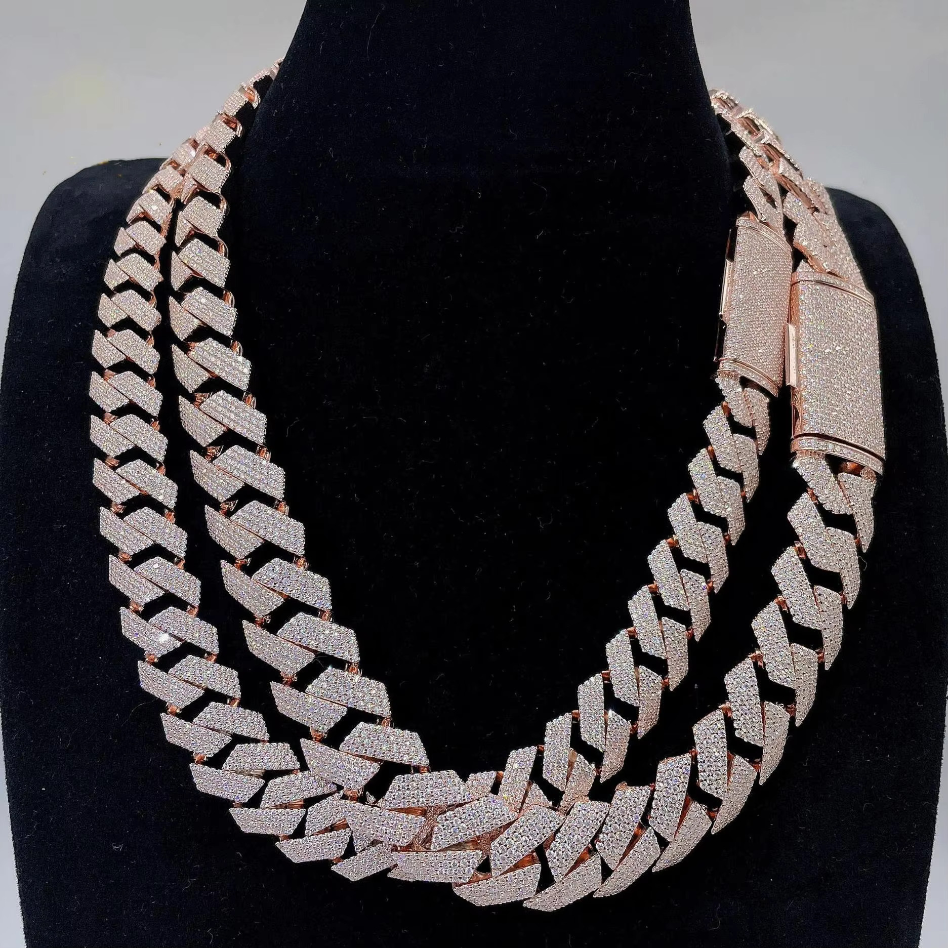18mm three row 10k handmade inlaid chilled Vvs1 silica Cuban chain