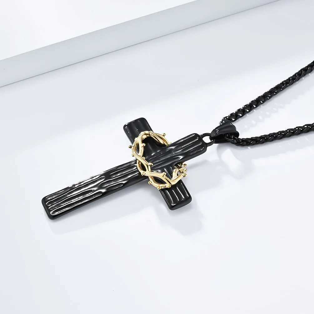 Men Jesus Christ Cross Necklace Stainl Steel Pendant Chain Crown of ThornsXJ250219