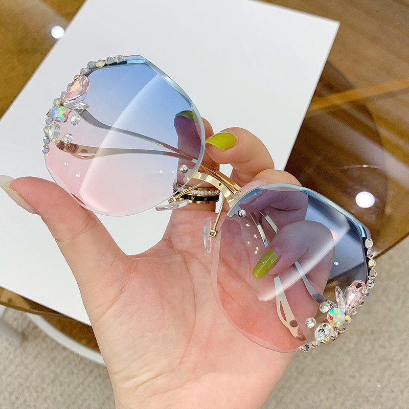 2025 New Sunglasses Cross-border Fashion Sunglasses Rimless Cut Edge Ins Wind Thin Net Red Diamond-plated Glasses