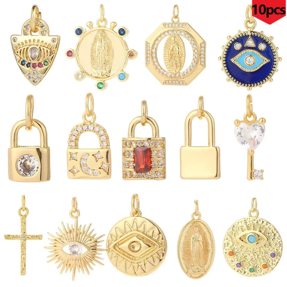 Coin 10pcs Charms for Earrings Necklace Making Supplies Metal Gold Color Lock Accessories Diy Jewelry Charm Charms Copper Zircon 250213