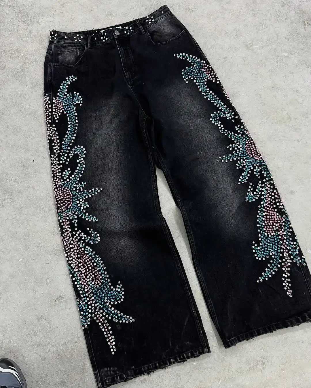 Y2K Fashion Embroidery Masonry Jeans Harajuku Hip Hop Retro Vintage Baggy Jeans Men Women Casual Straight Wide Leg Denim Pants X250220