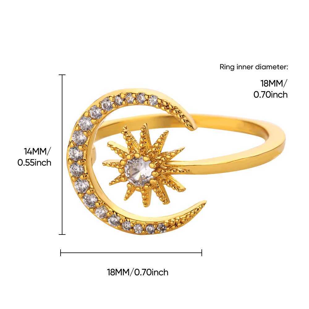 Dainty Zircon Stars Crescent Moon Rings for Wen Stainless Steel Gold Color Geetric Wedding Ring Aesthetic Wedding Jewelry X250220