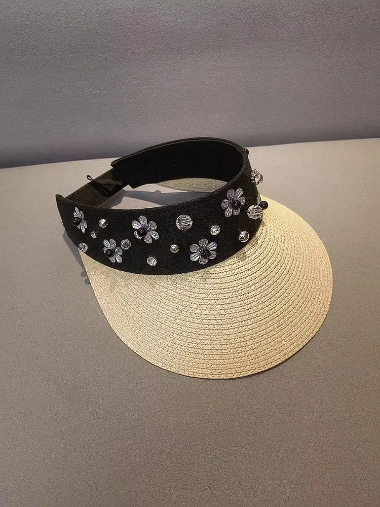 Fashion Spliced Diamonds Women Sun Hats Summer Versatile Casual Cap Wide Straw Plaited Lady Sun Protection Visored Hat 250219