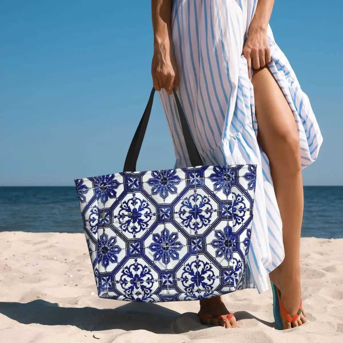 Blue And White Portuguese Tile Beach Travel Bag Tote Fashionable Adult Gifts Shoulder Multi-Style Pattern Z250219