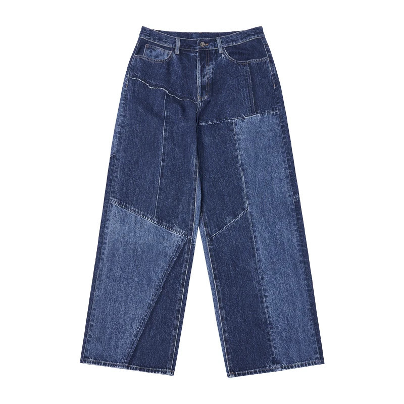 Japanese-Style Y2K Retro Washed High Street Jeans Men and Women Fashionable Patchwork Cut Loose Straight Mopping Pants 250220