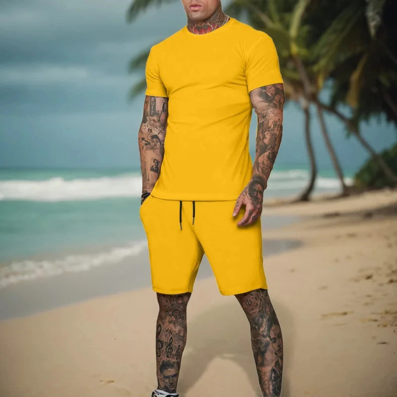 2024 Mens Sportswear Short Sleeve Tshirt and Summer Casual Jogging Pants Set Two Piece 250220