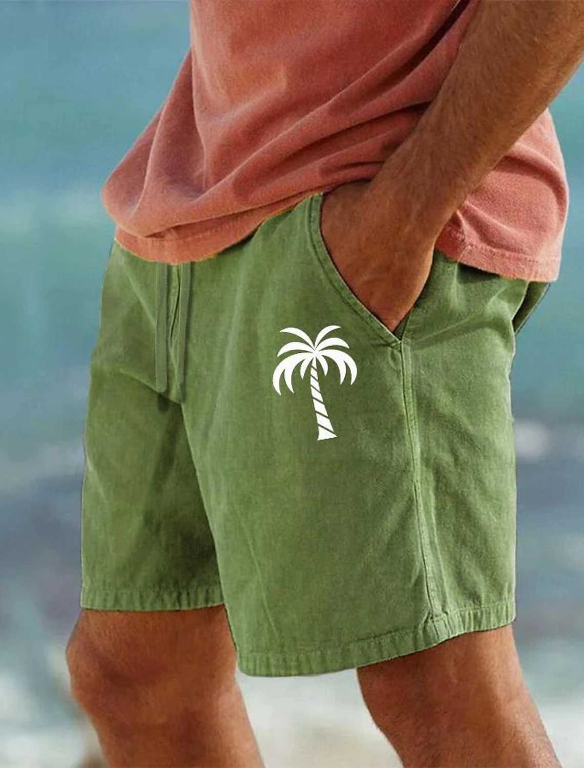 2024 Mens Coconut Tree 3D Printed Shorts Mens Summer Breathable Vintage Shorts Fitness Street Shorts Mens Clothing Mens X250220