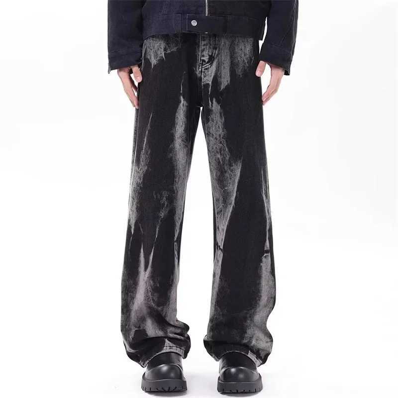 American Goth Black Tie-dye Jeans For Men Hip Hop Fashion Gradient Wide-leg Denim Pants 2025 New Y2K Vintage Baggy Jean Hombre X250220