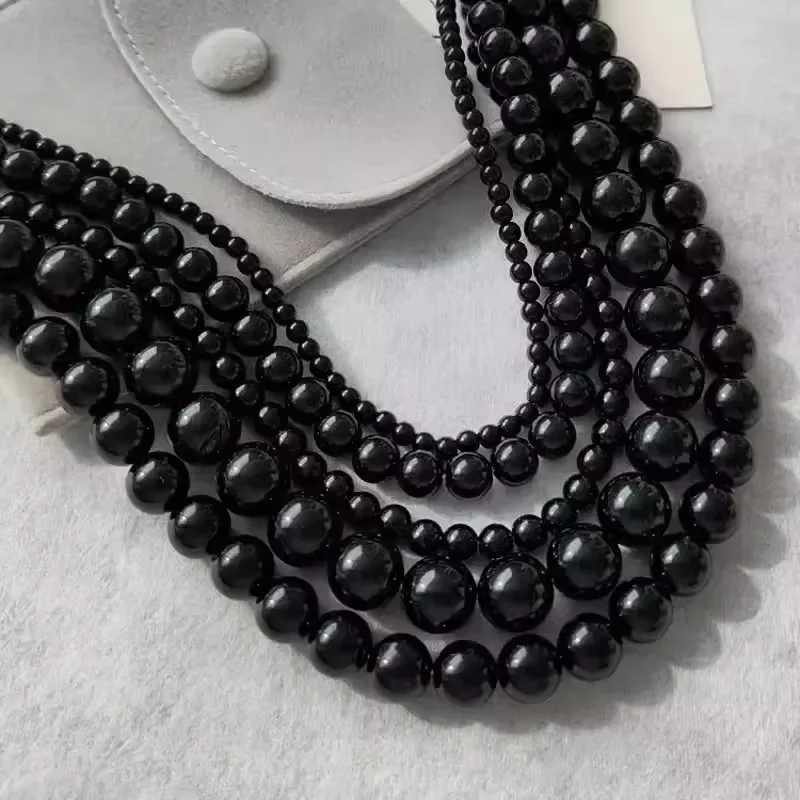 2024 New Punk Smooth Black Round Beads String Necklace for Women Men Unisex Acrylic Beads Choker Jewelry on The Neck Collar GiftXJ250219