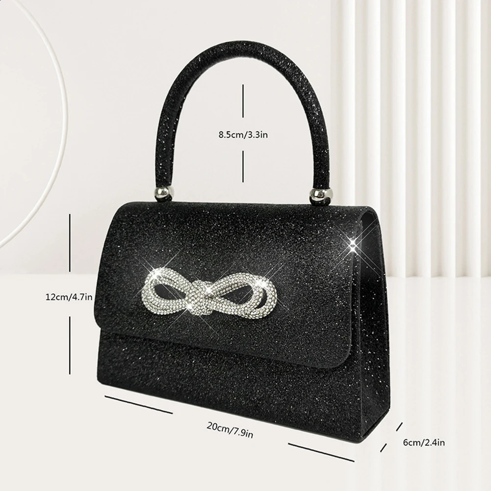 Bow Handbag Glitter Rhinestone Top Handle Bag Women Evening Sparkly Mini Square Wedding Party Prom Purse 250218