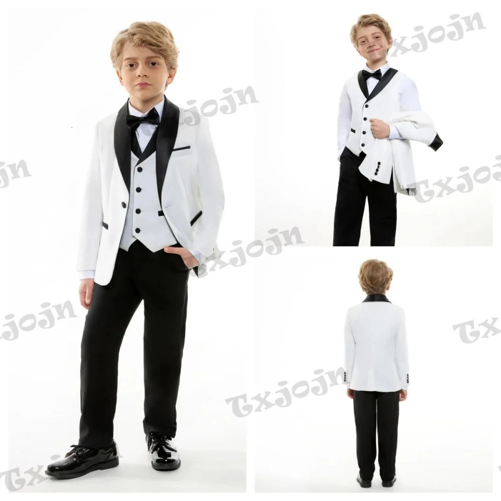 Formal Boys Slim Fit Suit For Piano Performance Contest Classic White 4 Pieces Blazer Vest Pants Bow Tie Wedding Birthday Party 250219