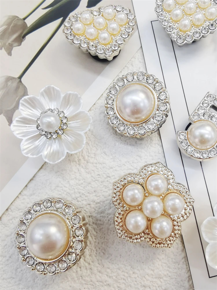 10PCS Shoe Charms ABS Accessories Decorations Clog Luxury Rhinestone Pearl Beads Diy Buckle Shoes Ornaments For Party Gift 250219