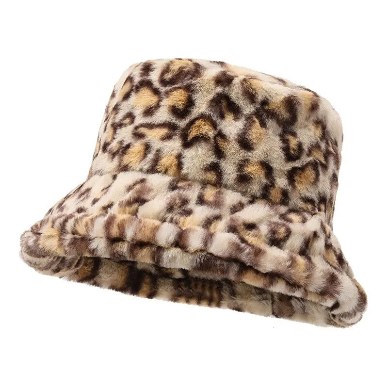 Hat Womens Winter Show Face Small Leopard Pattern Fishermans Warm Pot and Plush Bucket 250117