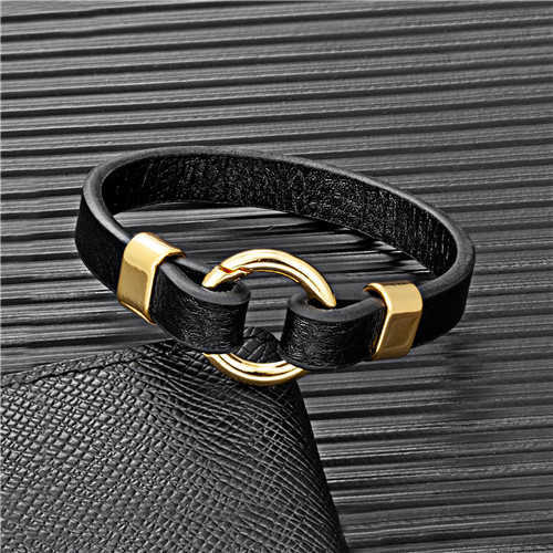 Charm Bracelets Hot selling jewelry creative circular spring buckle leather bracelet simple mens leather bracelet H25220