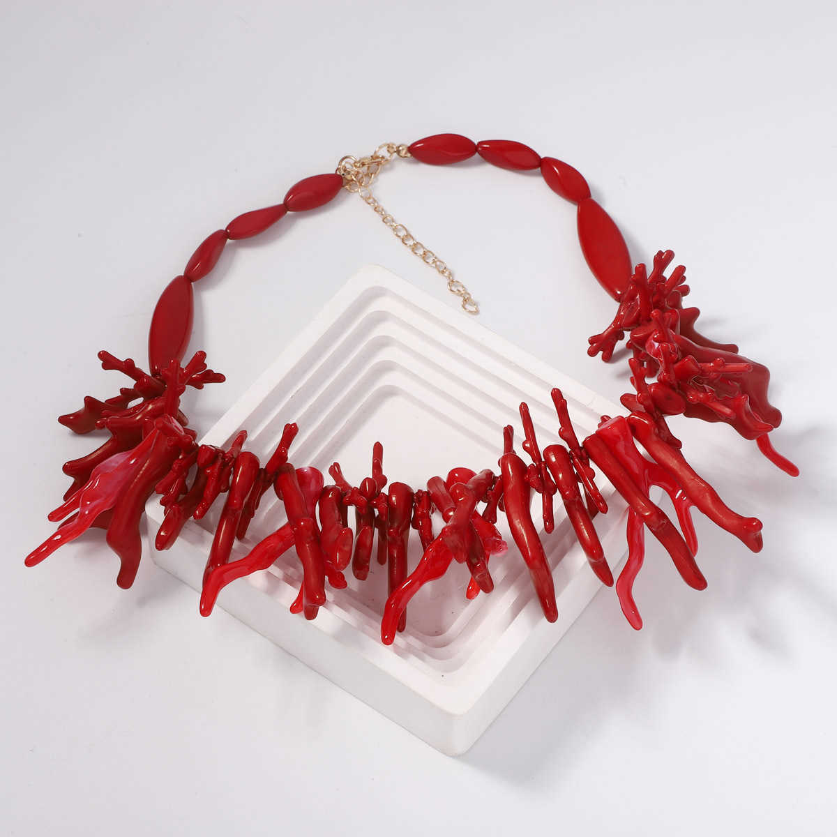 Pendant Necklaces New Bohemian Neckle Red Coral Irregular Geometry Two Piece Necklace ZA Same Style H25219