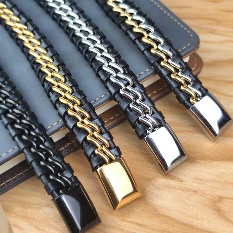 Genuine Leather Chain Bracelet for Men Magnetic Stainl Steel Clasp in Plated Gold Exclusive Jewellery Gift Wholesale DroppingXJ250219
