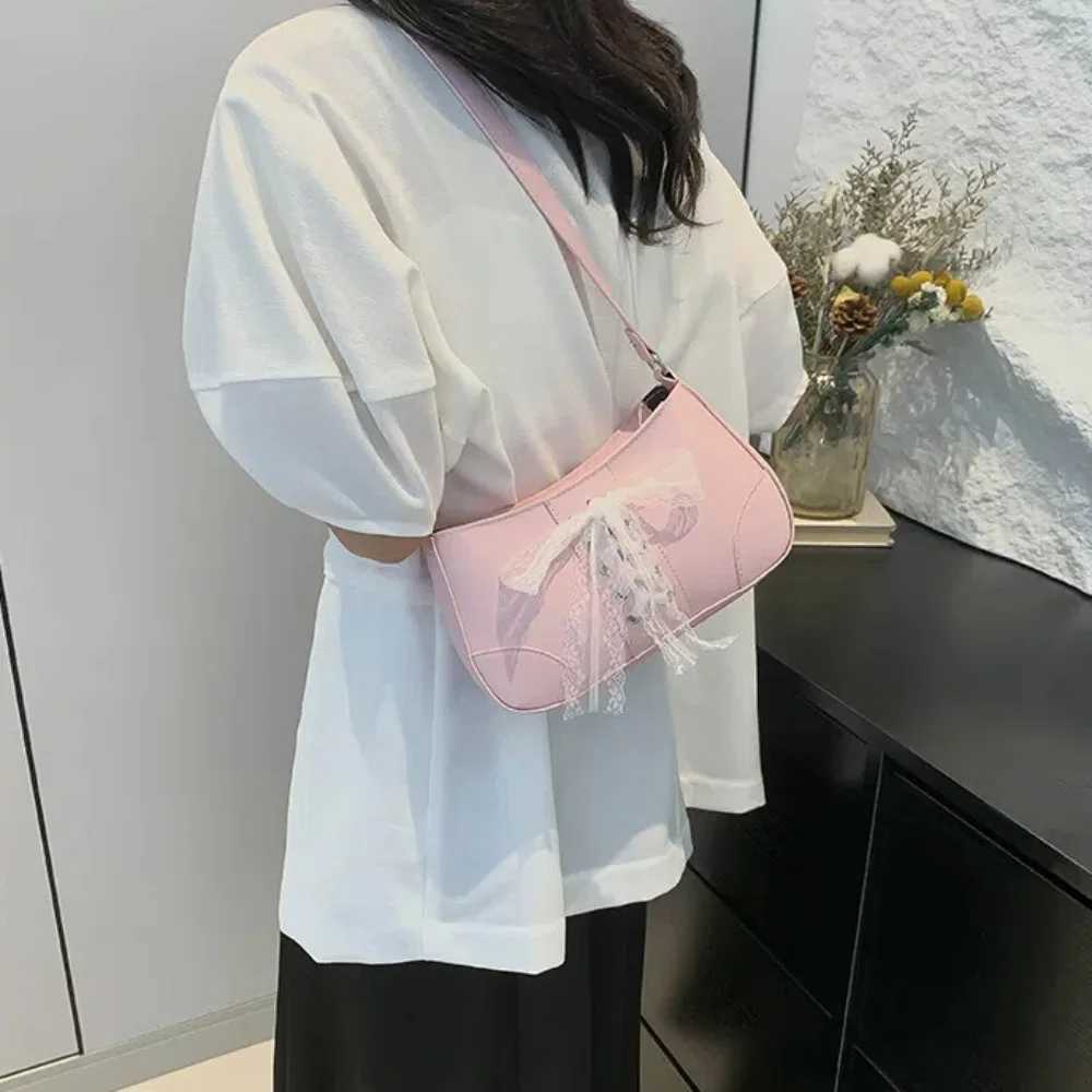 High Quality Bag Y2K Bow Shoulder Purse Large Capacity Korean Style PU Underarm Bag Waterproof Stylish Texture Handbag Work Y250218