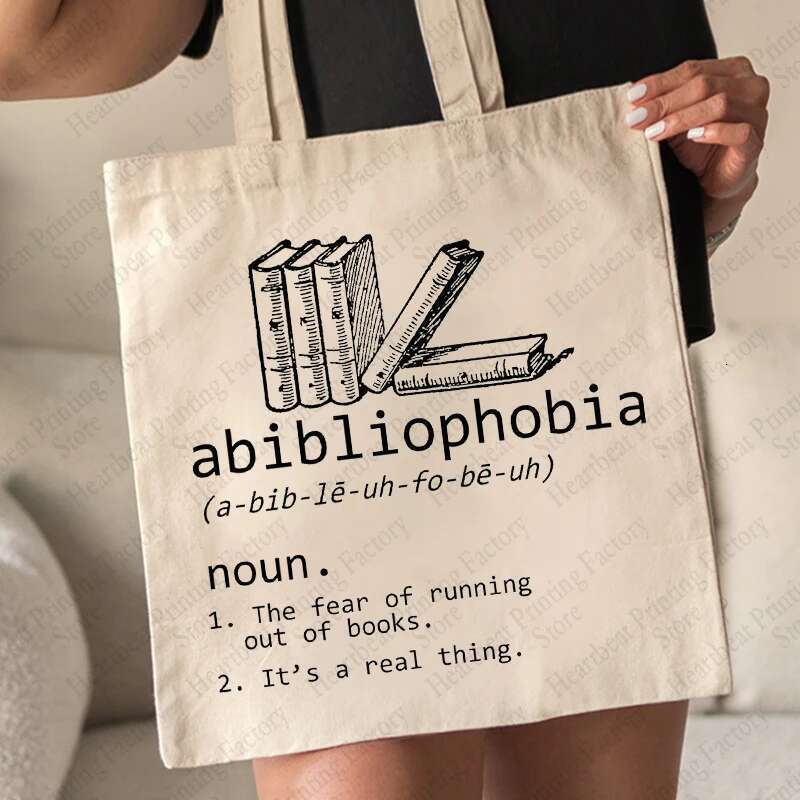 Abibliophobia Pattern Tote Canvas Shoulder Bag for Book Lover Reader Gift Women's Reusable Shopping Bags Bookworm Gifts swissmilitary