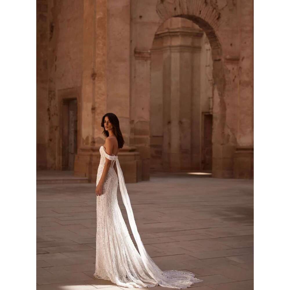 Sweet Pearls Stunning Ivory Wedding Sequins for Bride Custom Chic Zipper Back Bridal Dress