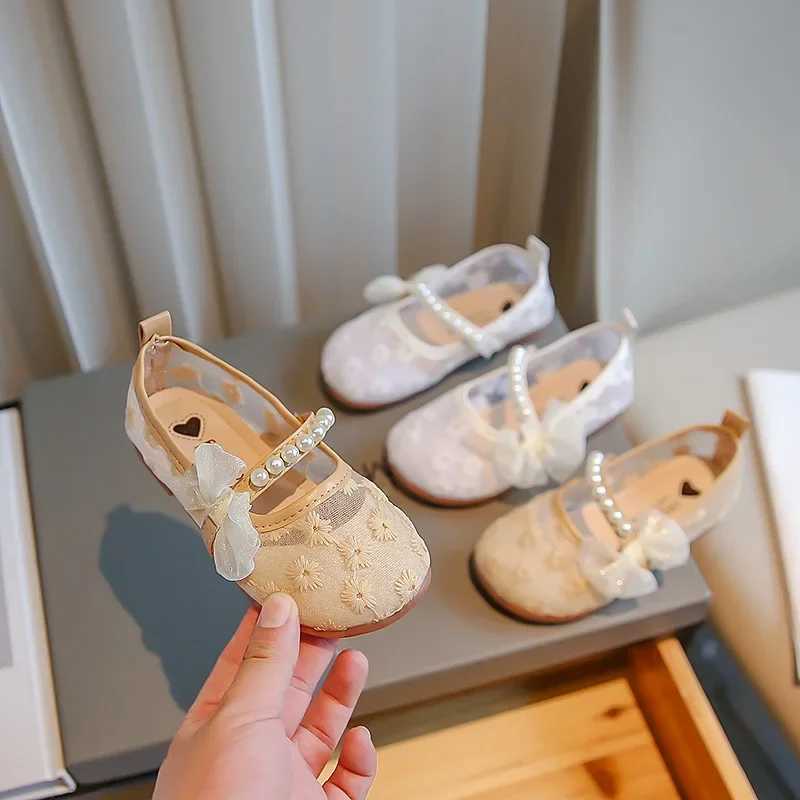 Flower Print Girls Shoes Princess Flats 2024 Spring/Summer Childrens Shoes X250220