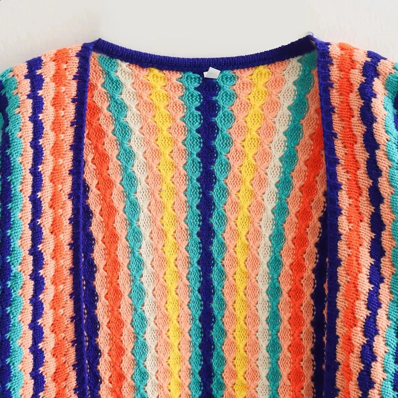 Autumn Winter Cardigan Stripe Sweater Casual Multi-color Hand Hook Loose Knit Womens Clothing Knitwear Soft Warm Female Tops 250220