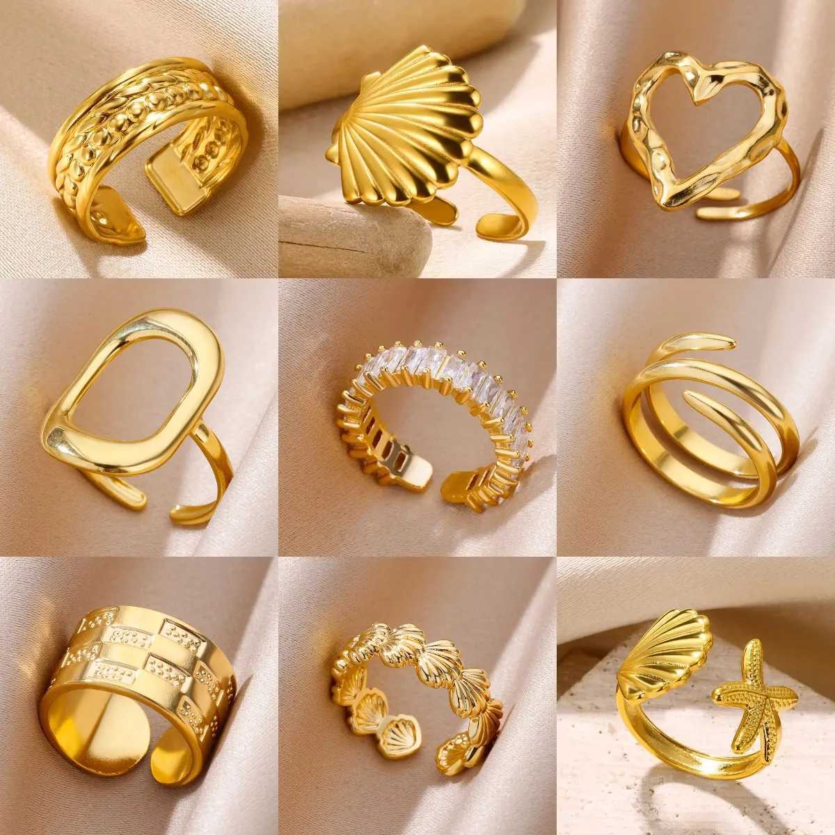 48 Style Stainless Steel Starfish Shell Rings for Wen Gold Color No Fade Luxury Classic Aesthetic rings Five Jewelry Gift X250220