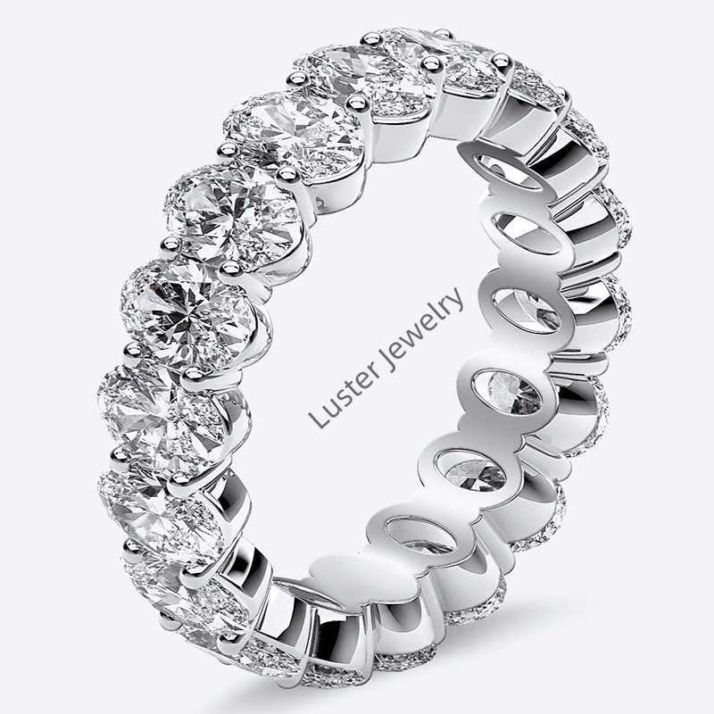 Luster Jewellery Bling D Color Wedding Ring Band Oval Moissanite Ring 925 Sterling Silver for Women Men