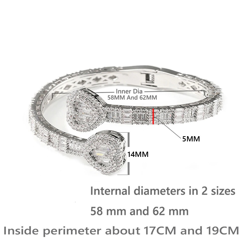 Iced Out Bling Butterfly Heart Bracelet Silver Color CZ Zircon Oval Charm Opened Bangle For Men Women Hiphop y Jewelry 250213