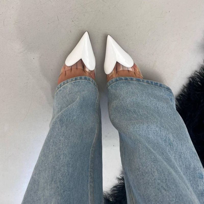Ladies New Pointed Shallow Mouth Love Ing PVC High Heel Sandals