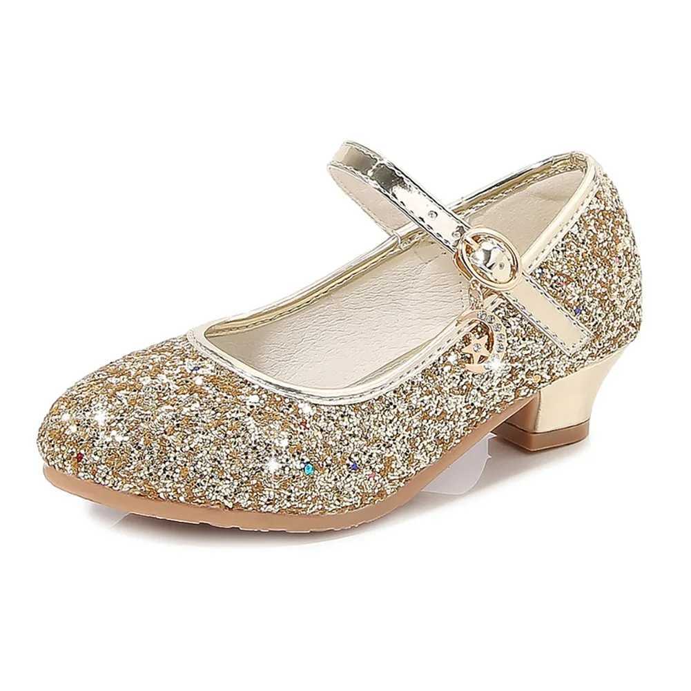 Princess Kids Girls Party Shining Shoes Anti-slip Soft Children Sequins High Heels Shoes Birthday Holiday Casual Shoes X250220