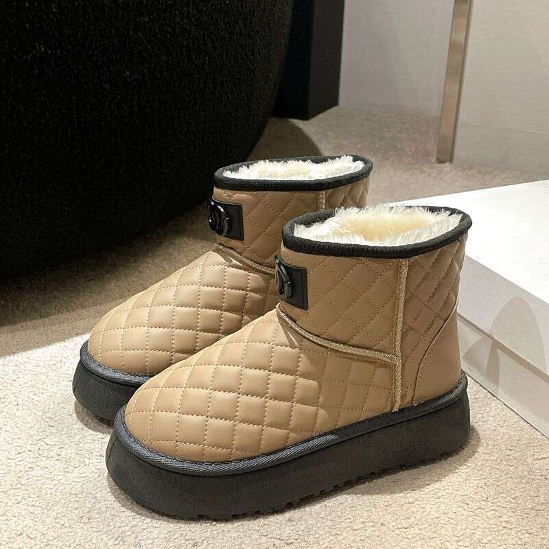 Plush And Thick Fur Integrated Snow Boots, Waterproof Bread Short Tube Cotton Boots