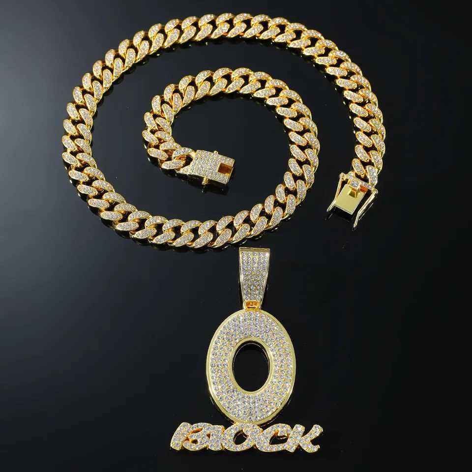 HIP HOP d Out Letters O Pendants With 13mm Cuban Link Chain AAA+ Rhinestone Necklaces For Mens Women Rper JewelryXJ250219