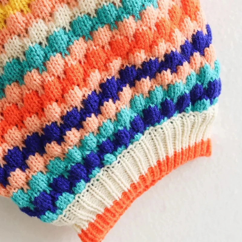 Autumn Winter Cardigan Stripe Sweater Casual Multi-color Hand Hook Loose Knit Womens Clothing Knitwear Soft Warm Female Tops 250220