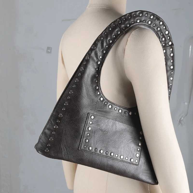 Stylish Decorated Shoulder Bag Motorcycle PU Leather Casual Handbag Suitable for Various Occasion Y250218