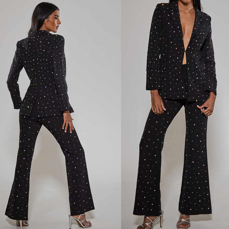 Bling Mother of the Bride Suits Beaded One Button Women Business Blazer Peaked Lapel 2 Piece Set Jacket Pants Fashion Work Wear Customized