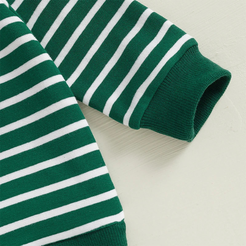 Lioraitiin 3M-3Y Toddler Baby Boy St Patricks Day Outfit Clover Embroidered Striped Long Sleeve Crewneck Sweatshirt Pants Set 250219