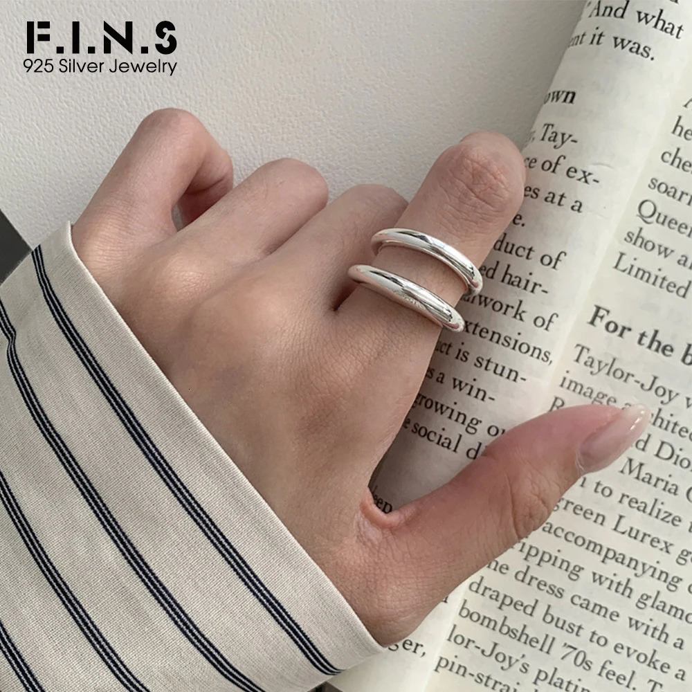 F.I.N.S Minimalist S925 Sterling Silver Double Layer Glossy Plain Ring Fashion Open Resizable Index Mid Finger Fine Jewelry Gift 250213
