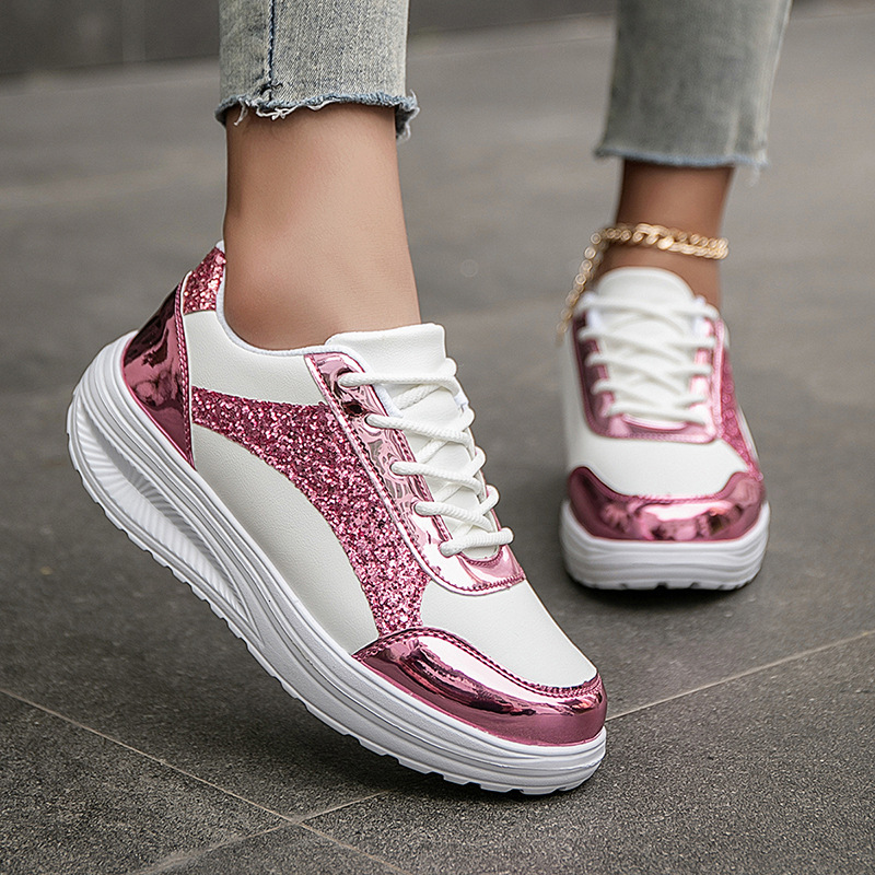 New Plus Size Fashion Style Designer Shoes White Autumn Color Blocked Sequins Personalized Student Flat Bottom Casual Sports Shoes White Shoes