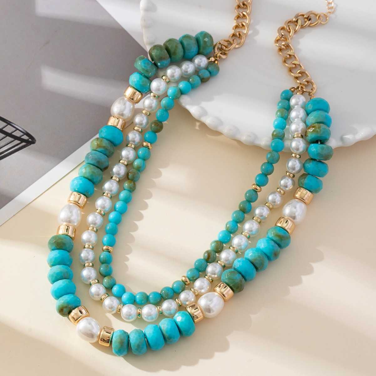 Pendant Necklaces Turquoise pearl necklace for womens fashion accessories fashionable Bohemian ethnic style bead necklace H25219