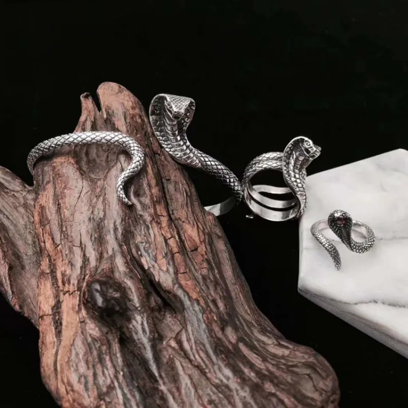 925 Sterling Silver Cobra Snake King Cuff Bangles For Men and Women Exaggerated Cool Punk Jewelry 250220