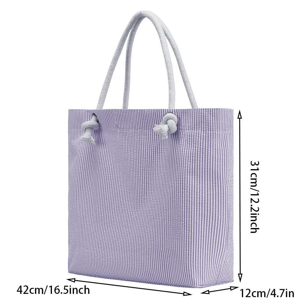 Seersucker Beach Tote Bags Large Capacity Striped Sling Bag For Women Shoulder Bag For Picnic Vacation Z250219