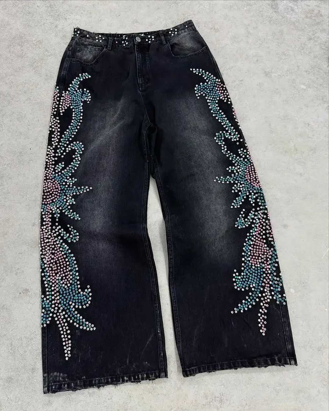Y2K Fashion Embroidery Masonry Jeans Harajuku Hip Hop Retro Vintage Baggy Jeans Men Women Casual Straight Wide Leg Denim Pants X250220