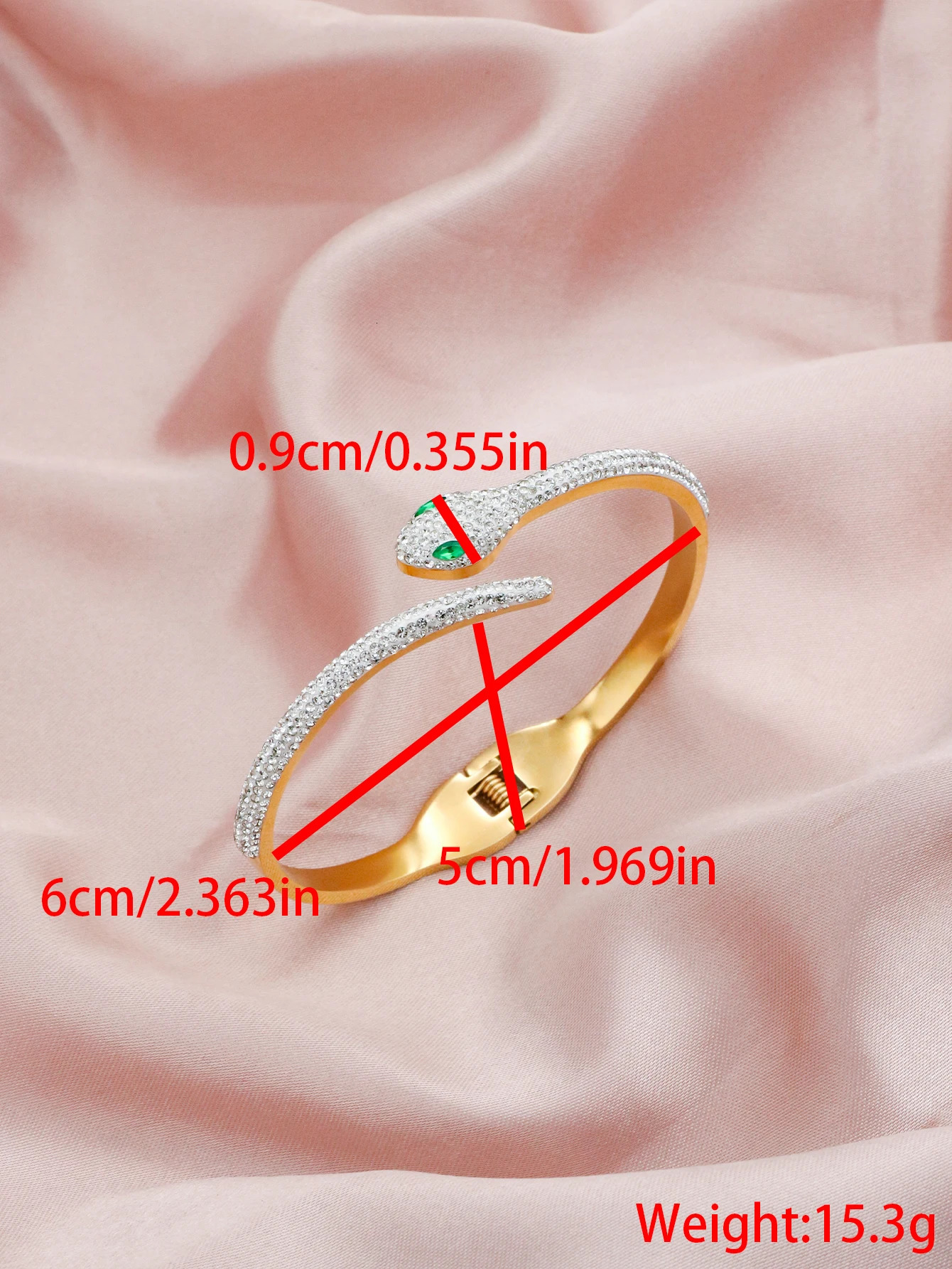 1 Piece Stainless Steel Zircon Snake Shaped Bracelet Jewelry Women Non Tarnish Snake Cuff Head Shape Bangles Party Gifts 250220